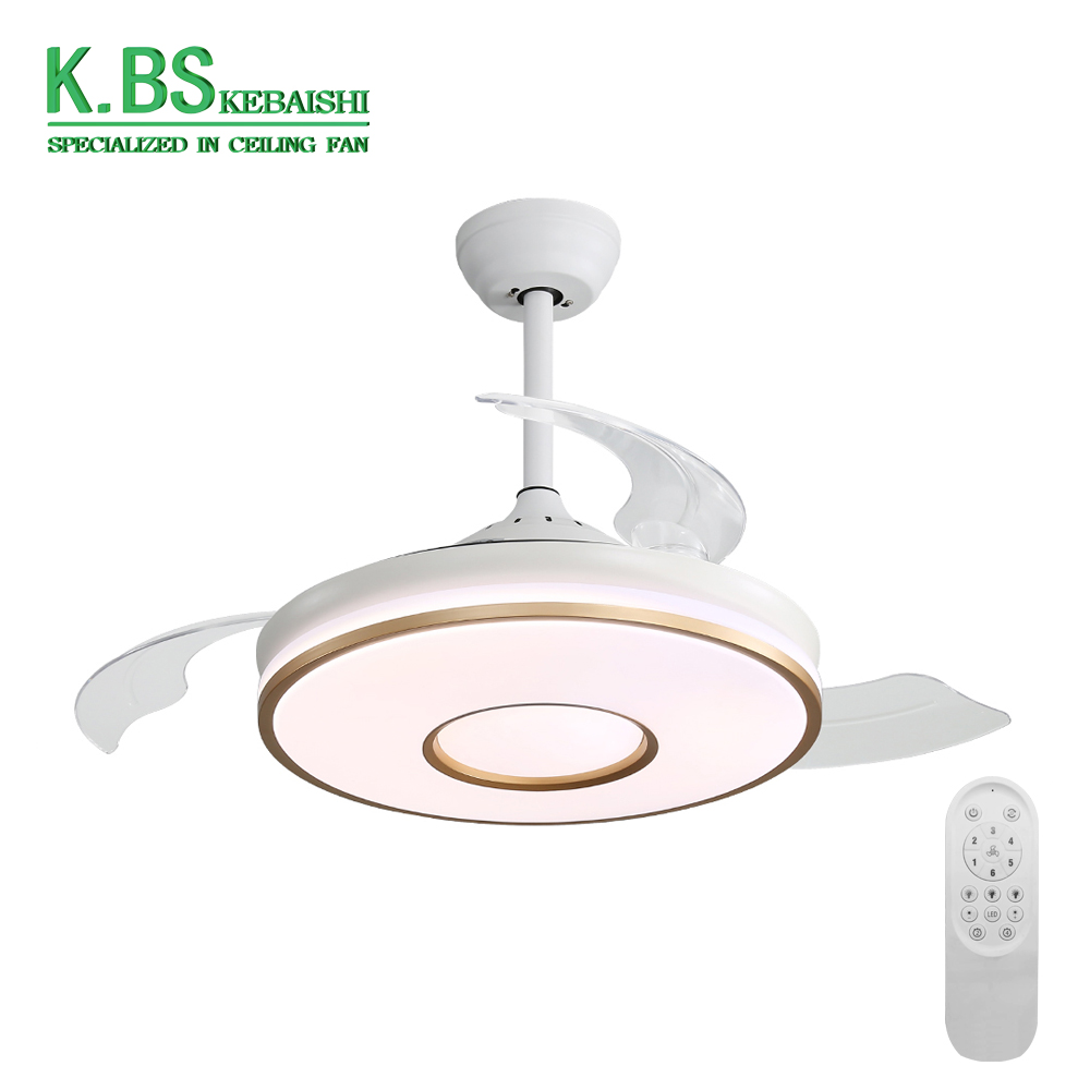 Amazon Hot Sale Indoor Retractable Invisible 42 Inch 75w Remote Control Dc Smart Ceiling Fan With Light 